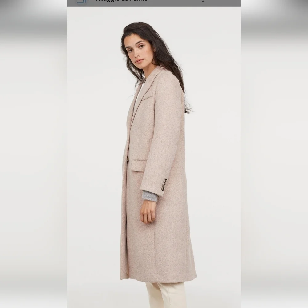 H&M Wool-Blend Tailored Coat – Light Beige Marl | Size 10.